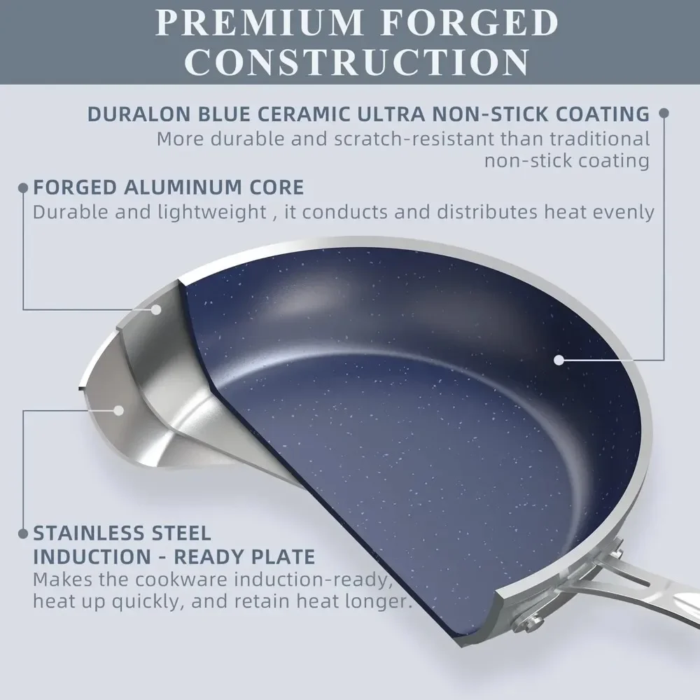 Nuwave Healthy Duralon Blue Ceramic Nonstick Cookware Set, Diamond Infused Scratch-Resistant, PFAS Free, Dishwasher & Oven Safe,