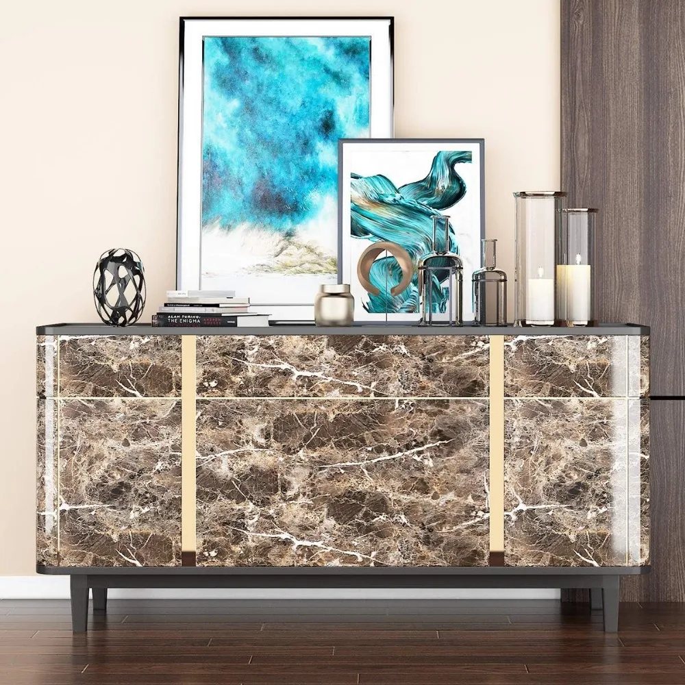 ورق اتصال قابل للتقشير واللصق مقاوم للماء باللون البني الداكن لأسطح المطبخ - بعرض 36 × 197 بوصة، ورق جدران سهل الاستخدام لـ C