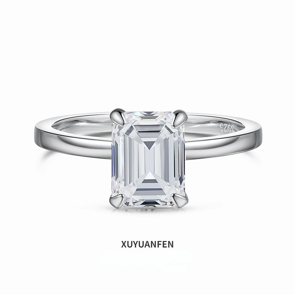 

XUYUANFEN Cross Border Wedding New S925 Sterling Silver Ring for Women's Emerald Cut 5A Zircon Inlaid Simplicity for Women