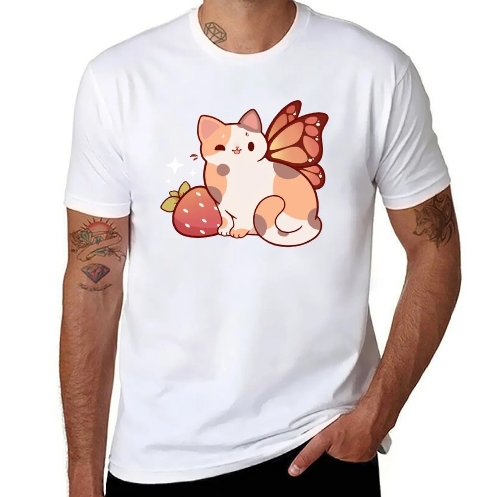 

Calico strawberry fairy cat T-Shirt t shirts for man graphic vintage cotton t shirt pack T-Shirt