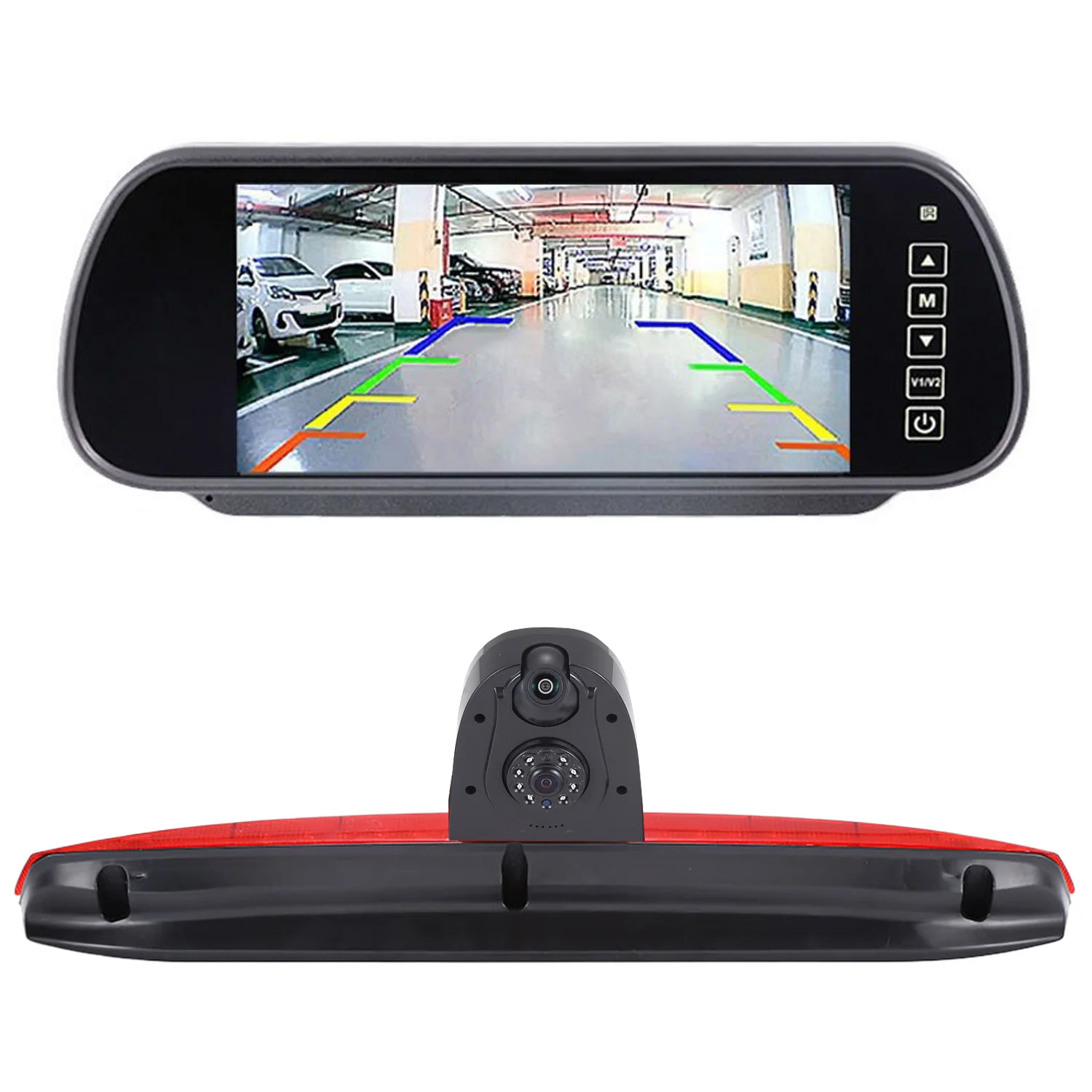 Câmara de visão traseira dupla + monitor de espelho de 7 polegadas Kit para Mercedes-Benz Viano Vito Mixto Kasten Bus W639 W447 109 114 111 110 113 115 116 116 119 120 123 126 Van Transporter dritte Bremslicht Bremsleu