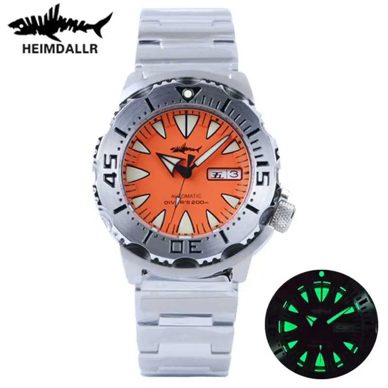 

HEIMDALLR Monster Automatic Watch Men NH36A Men's Mechanical Watches Sapphire Orange Dial C3 Luminous Vintage Diver Watch 200M