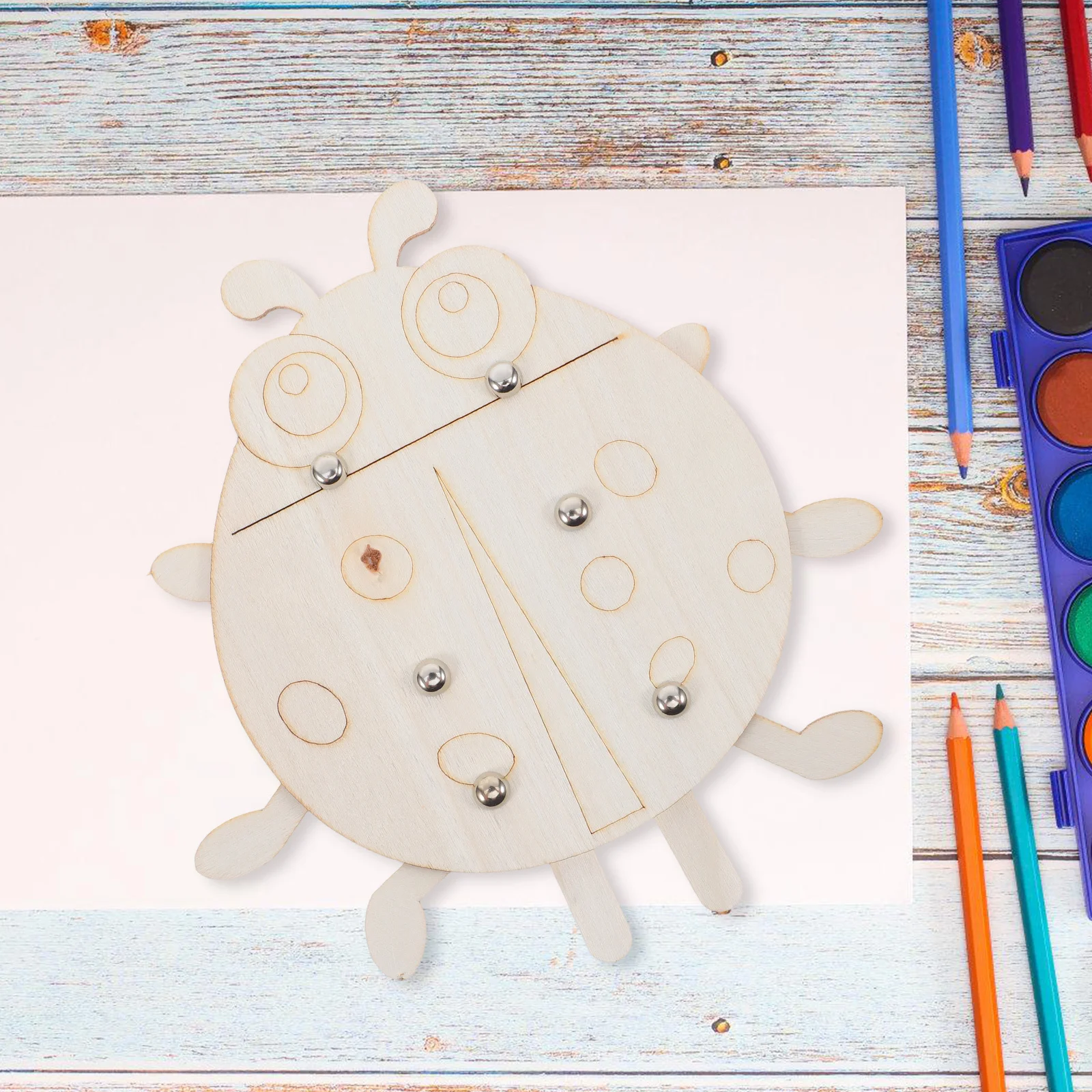 6 قطعة لتقوم بها بنفسك مجموعة الخنفساء الخشبية الحرفية قواطع خشبية غير مكتملة للأطفال اللوحة مشاريع فنية لوازم النشاط التعليمي فارغة #4