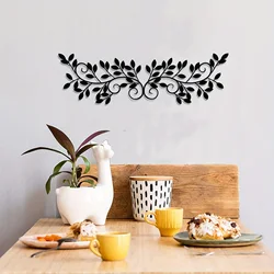 2 Pieces Wall Art Ornament Wall Hanging Sign, Metal Tree Leaf Wall Decor Black Vine Olive Branch Leaf Kids Room Kindergarten