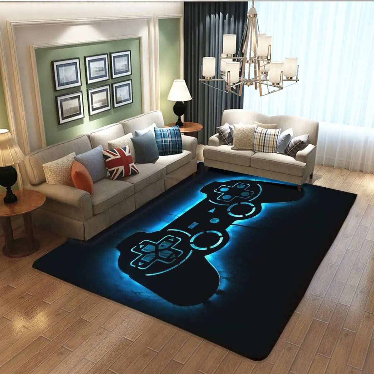 Gamer Controller Door Mat, Neon Gamepad Floor Rug, Esports Room Decor Carpet, Cool Tech Gift for Boys Men Bedroom Living Room