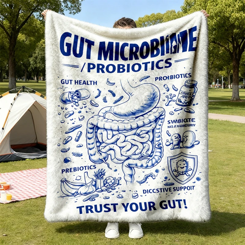 Gut Microbiome Probiotics Vintage Science Flannel Blanket, Retro Biology Graphic Flannel Throw