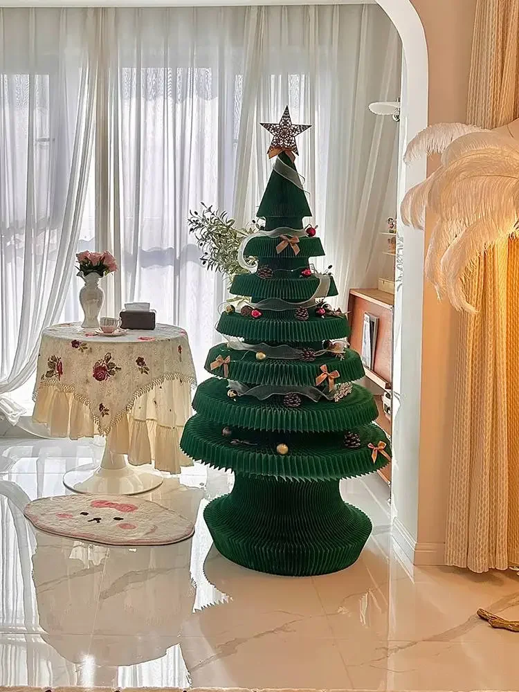 Creative Christmas Tree Foldable Mall Window Christmas Decoration Ornament Tabletop Luminous Christmas Tree Paper