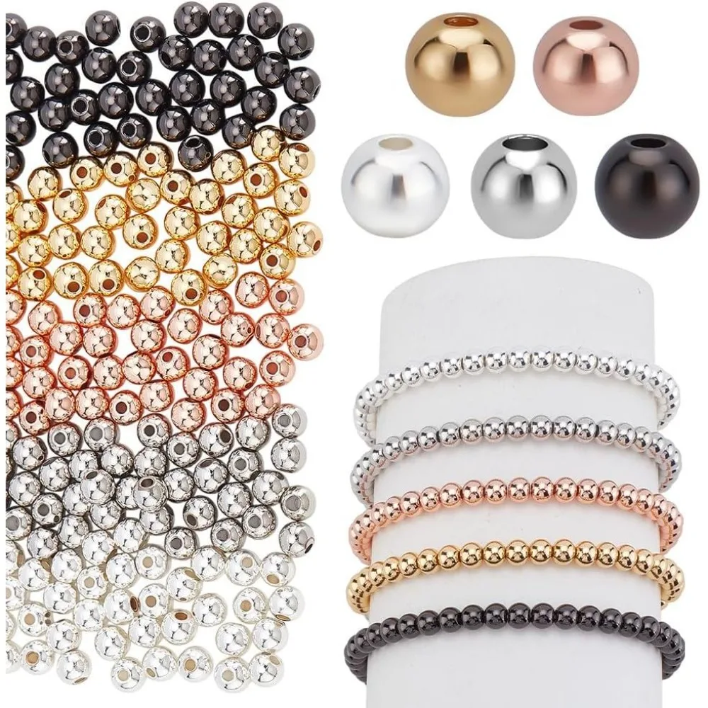 5 Colors 14K Gold Plated Beads 200pcs Round Spacer Beads 5mm Metal Spacer Beads Long-Lasting Loose Beads Craft Beads