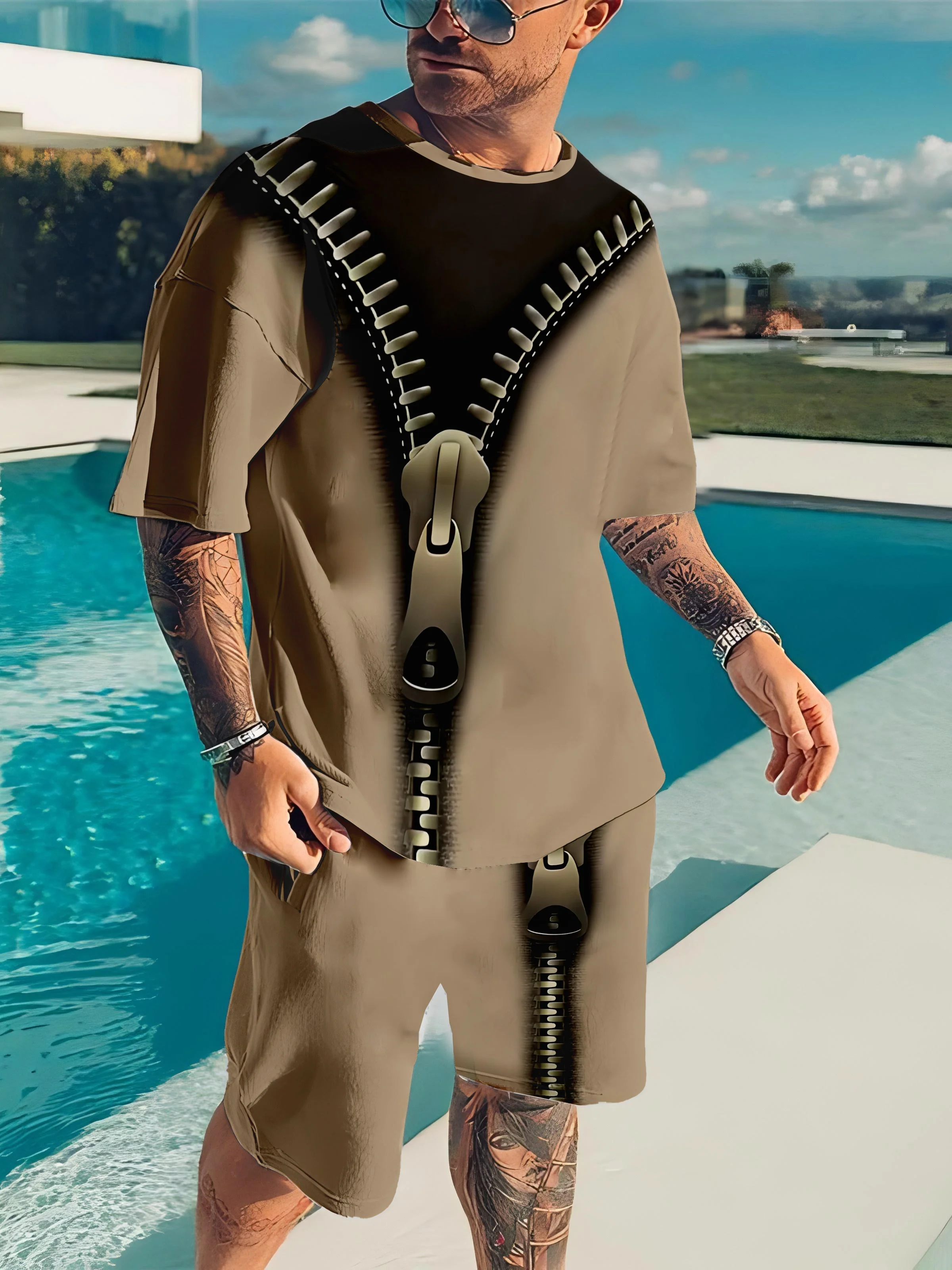 

Men's Breathable Casual Sports Outfit Short-Sleeve T-Shirt And Shorts Set Summer 3D Print Outdoor Gift for Father'S Day