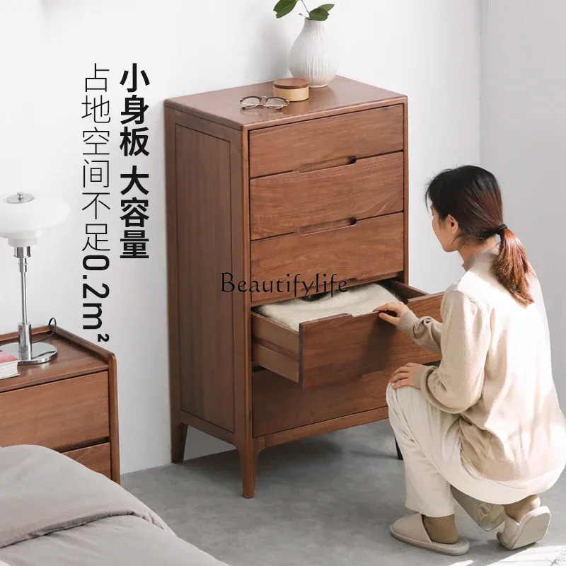 jj *Solid wood chest of drawers Simple modern drawer Black walnut storage cabinet