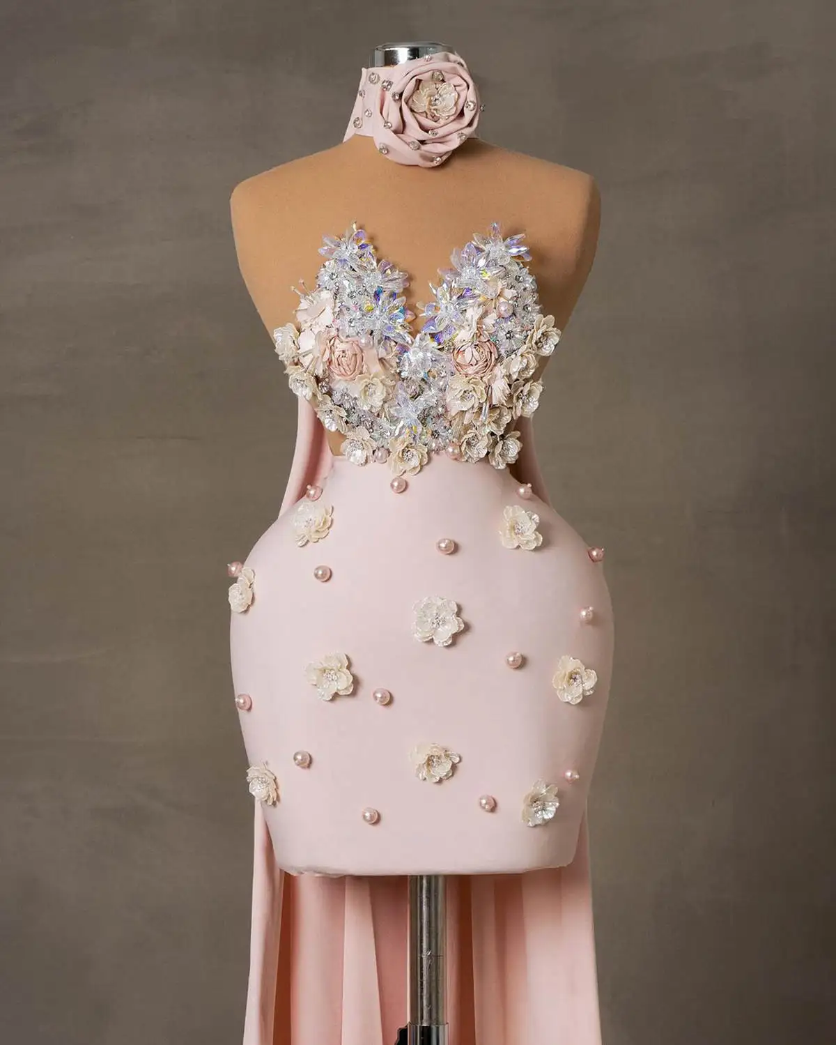 Vestido de noche hecho a mano con flores 3D, traje de fiesta con perlas de cristal, hecho a medida