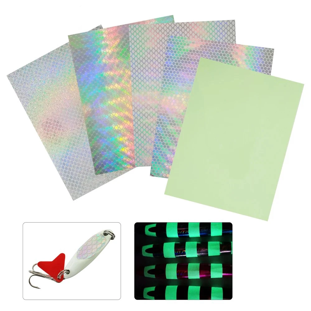 5Pcs Fishing Lures Tape Reflective Fish Scales Sticker Holographic Adhesive Film Flash Lure Tape for Fishing Lure Making