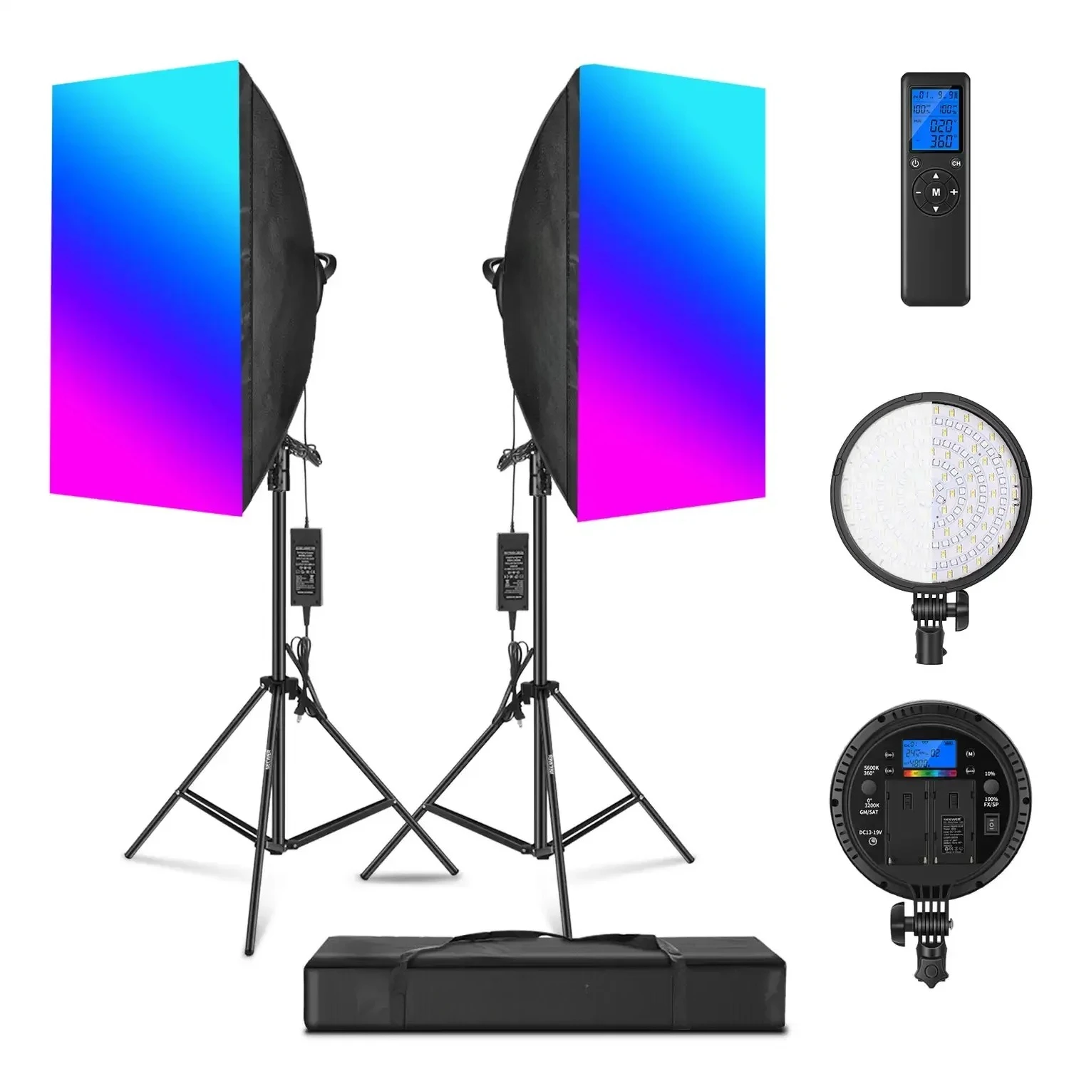 LED Socket Softbox Stand kit Studio Colorful LED With 2.4G Remote Softbox 50X70cm Dimmable