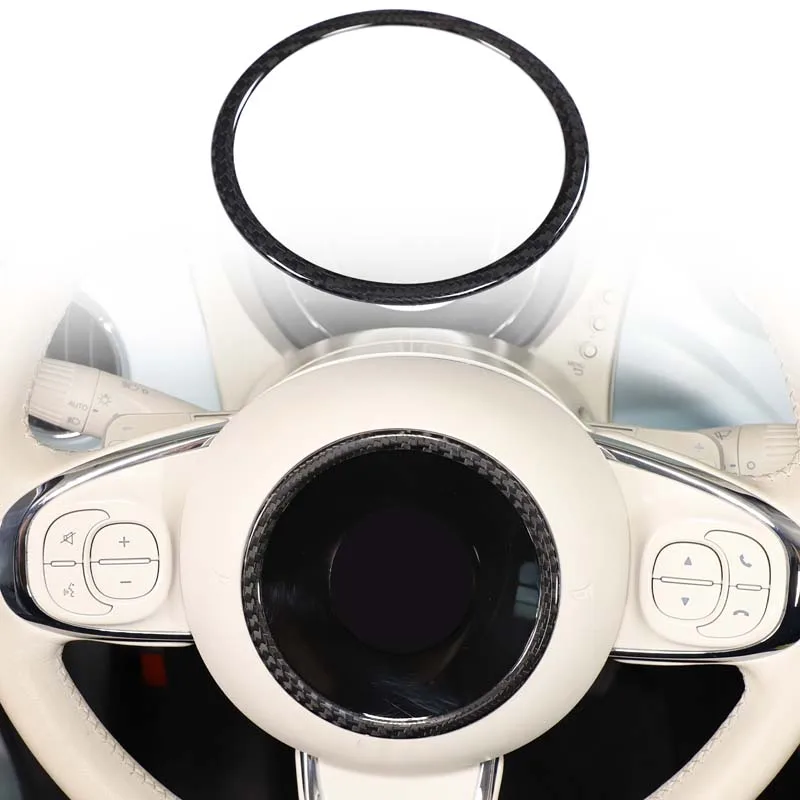 

For 2008-2023 Fiat 500/Abarth Automotive Steering Wheel Logo Outer Decoration Ring True Carbon Fiber Car Accessories