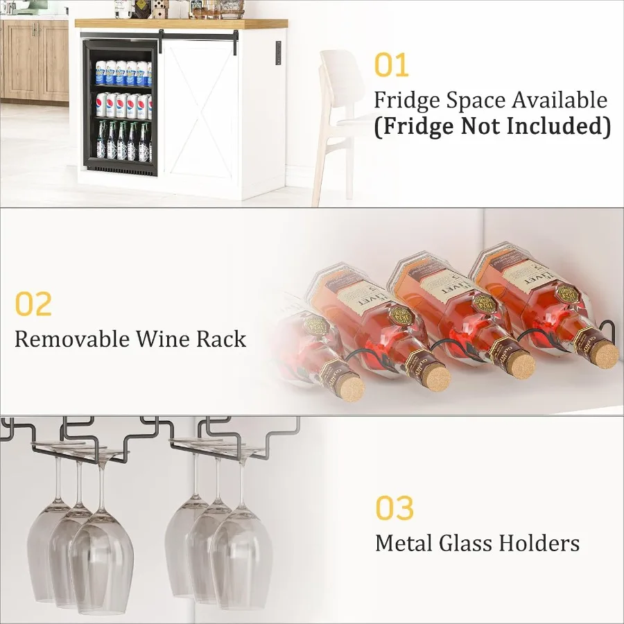 49 خزانة بار القهوة مع مساحة الثلاجة، خزانة مشروبات النبيذ الكبيرة مع رف مخرج طاقة، باب الحظيرة المنزلق المعدني الخشبي