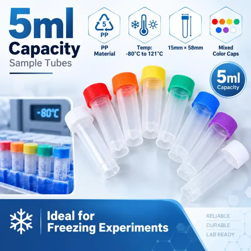 25/50Pcs 5ml Plastic Test Tube Small Bottle Sample Container Powder Process Screw Cap Office School Supplies Bottle