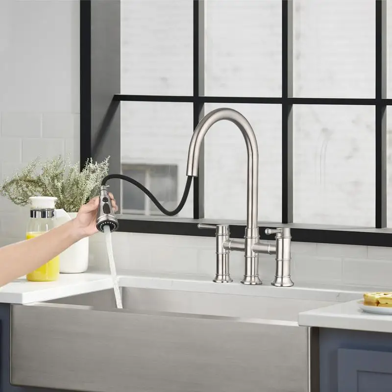 Dual Handle Kitchen Faucet with Pull-Down Spray Head