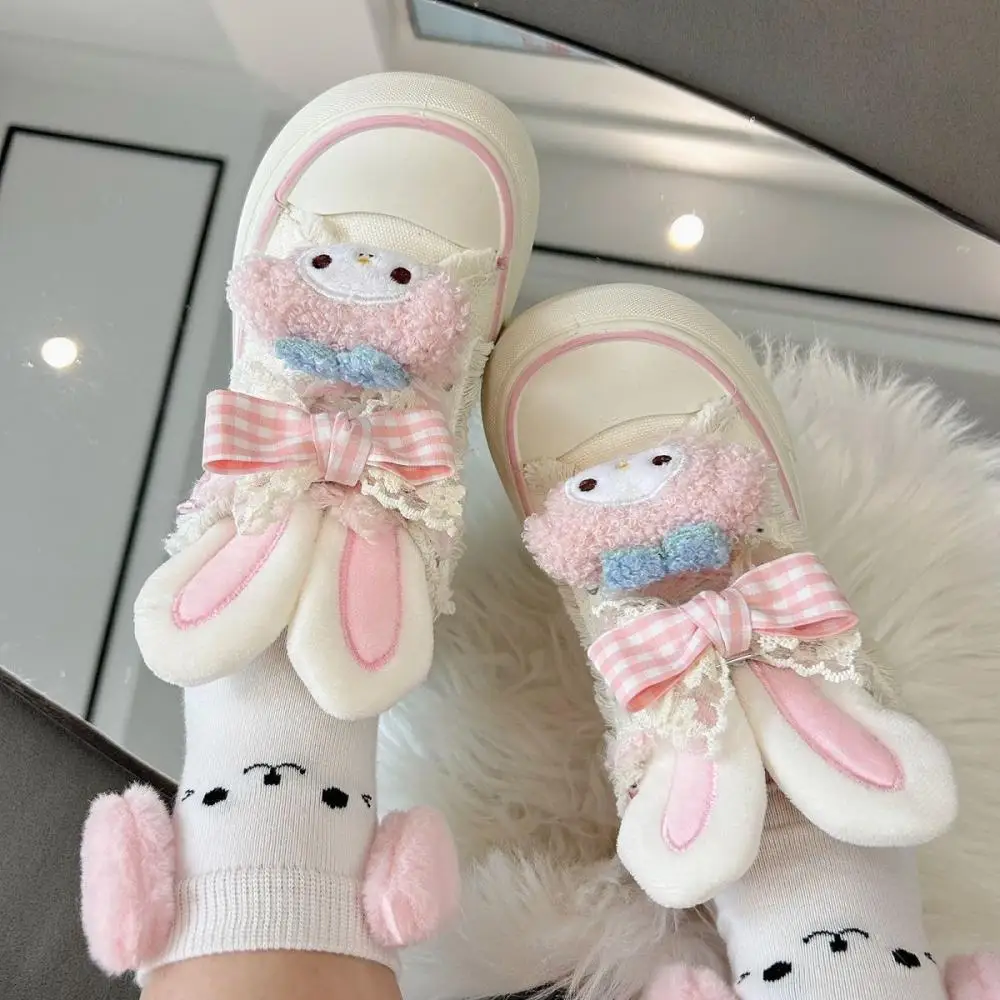 

Anime Girls Canvas Shoes My Melody Cartoon Women Board Shoes Leisure Cute Thick Soled Rabbit Ears Shoes Girls Student Shoes