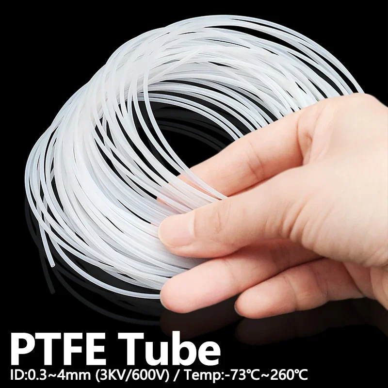 PTFE Capillary Tube ID 0.3-4mm High Temp Corrosion Resistant Rigid Insulated Pipe for Bowden Extruder Precision Fluid Handling