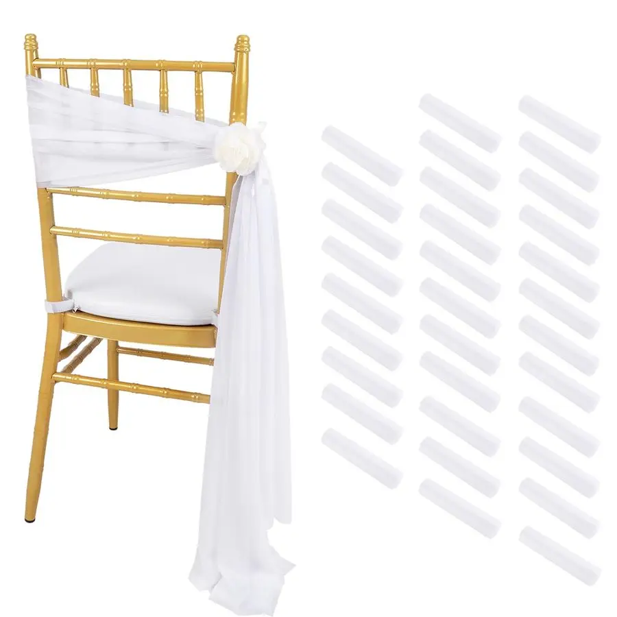 

Накидки на стулья для свадьбы, 32 штуки, длина 8 футов, из прозрачной драпированной ткани, для вечеринок, ужинов, отелей, мероприятий, декор