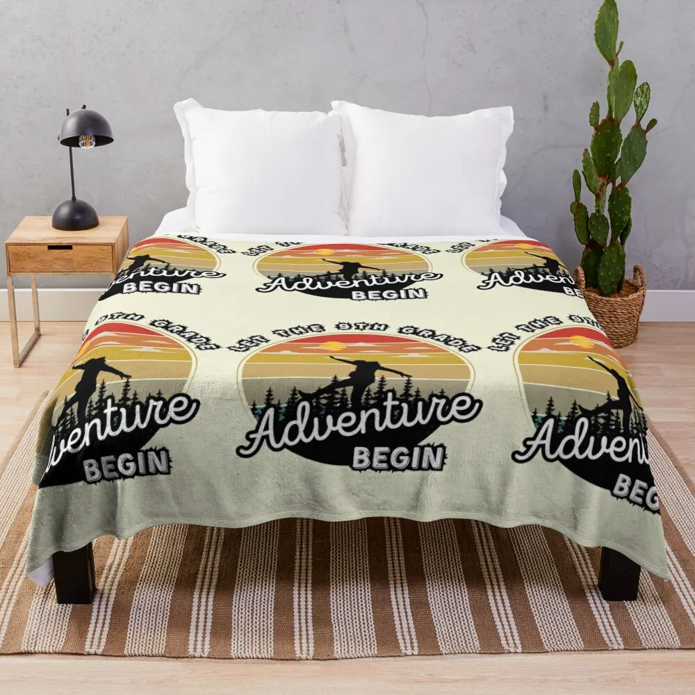 Let The 9th Grade Adventure Begin, Back To School Throw Blanket Plaid Picnic Hairy Blankets