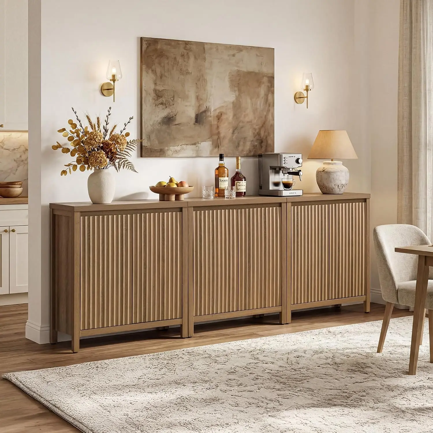 Fluted Sideboard Cabinet with Storage, Living Room Dining Room Entryway Furniture, Customized