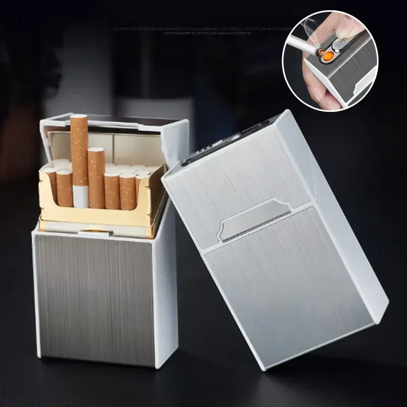 1pcs High Quality Aluminum Portable EDC Women USB Rechargeable Lighter Cigarette Storage Case 20pcs Slim Cigarette Box