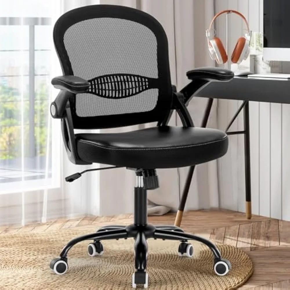 Office Chair,PU Cushion Ergonomic Desk Chair, Mid Back Home Computer Chair,Adjustable Executive Task Chair,Mesh Flip-up Armrests