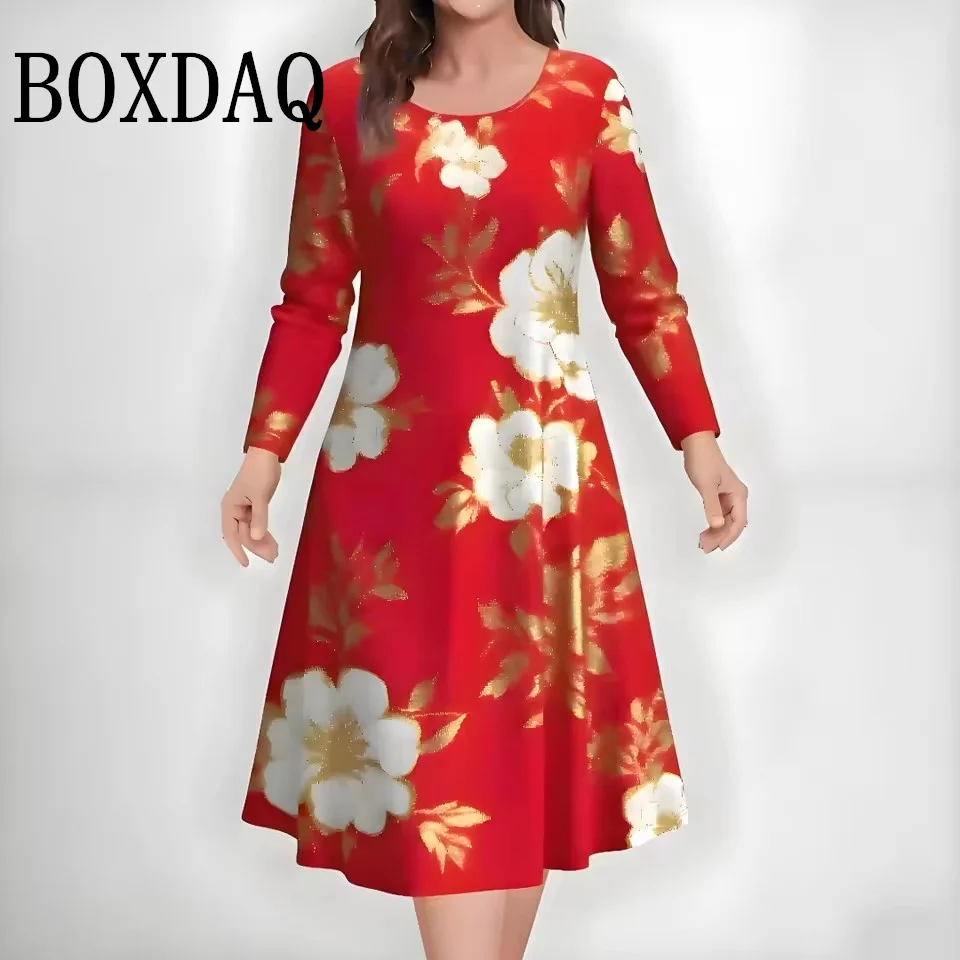 Elegantes Damenkleid mit 3D-Blumenprint (Übergröße) - close-up view