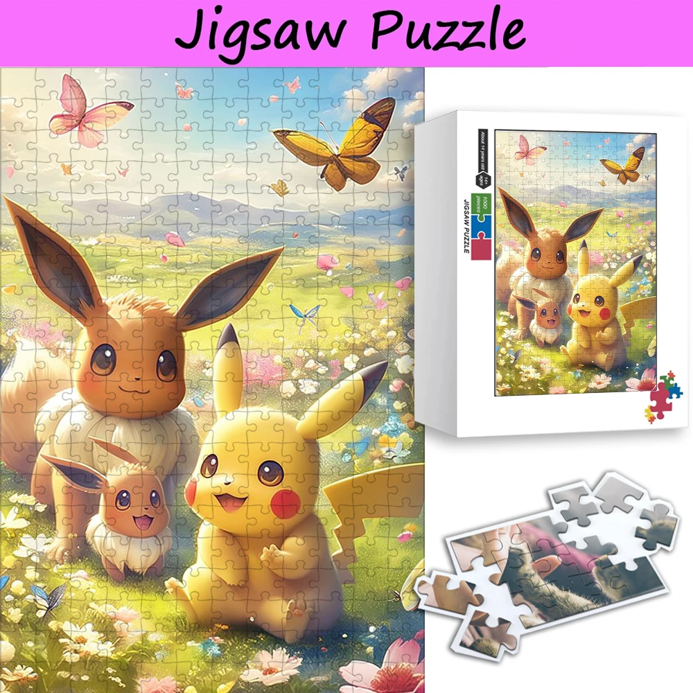 

300/500/1000 Pieces Pokemon Characters Puzzles Cartoon Anime Pikachu and Eevee Jigsaw Puzzles Kids Family Interactive Game Toys