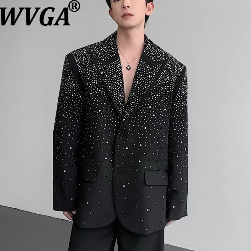 

WVGA Spring Autumn New Men Tide Heavy Trendy Diamond Starry Sky Suit Jacket Niche Chic Casual Turn-Down Collar Blazer Ins W16210