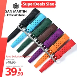 San Martin Watch Band FKM Strap 19mm 20mm 21mm Curved End Premium-Grade Tropi Fluorine Rubber Summer Diving Waterproof  SN0144