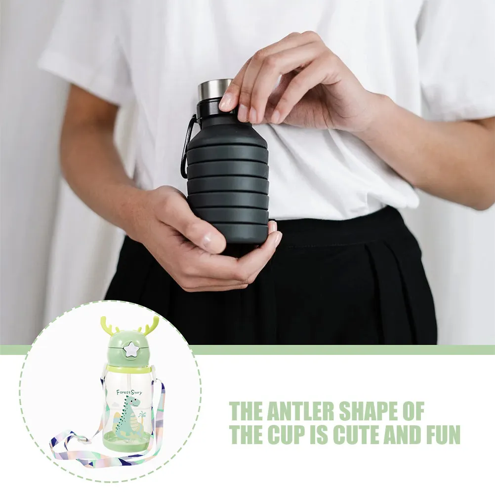 2Pcs Toddler Sippy Cup with Built-in Straw Leakproof Antler Design Kids Water Bottle for Milk Juice Water Large Capacity