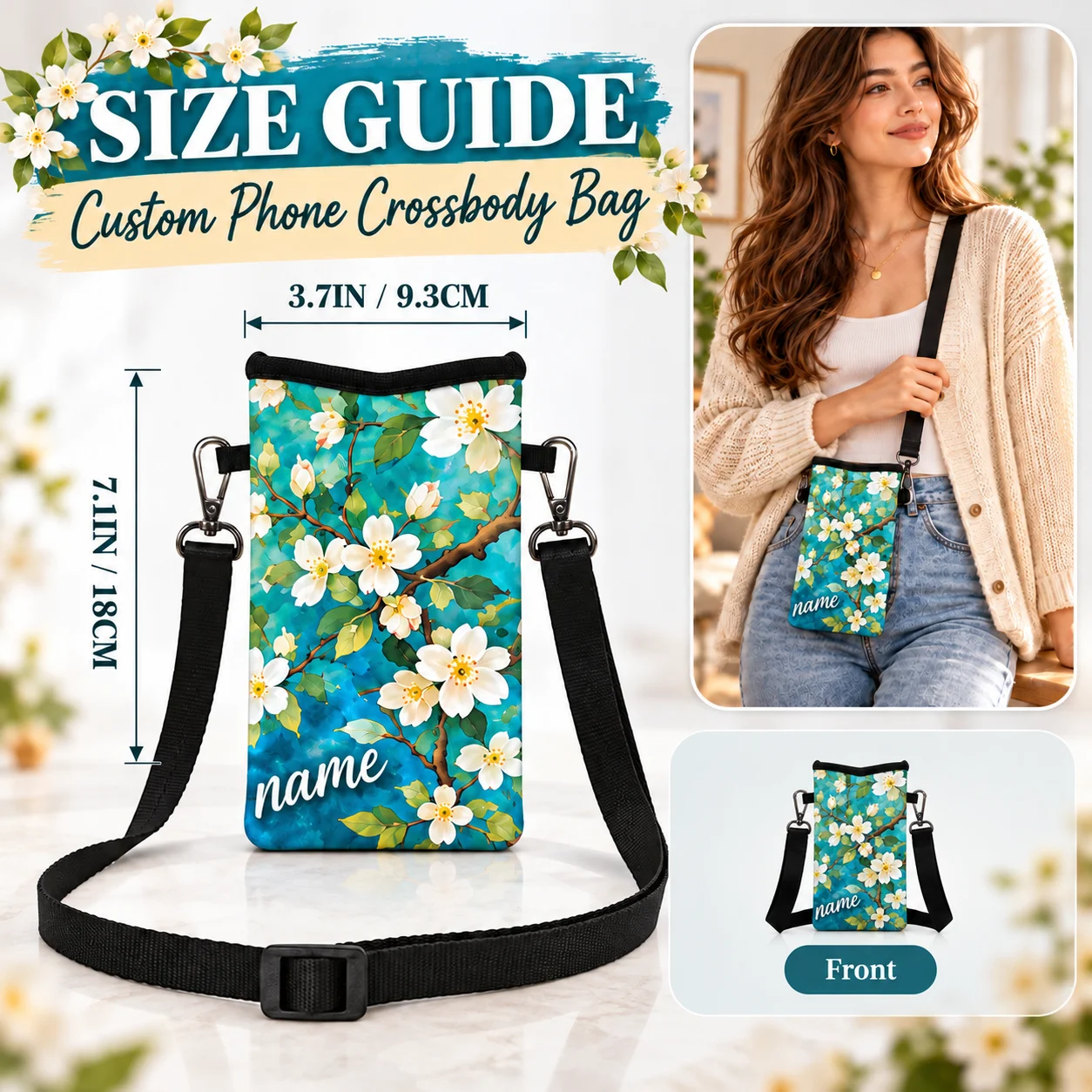 Custom Phone Crossbody Bag Personalized Photo Logo Text Travel Work Daily Use Milk Silk Composite EVA Phone Pouch Crossbody Bag