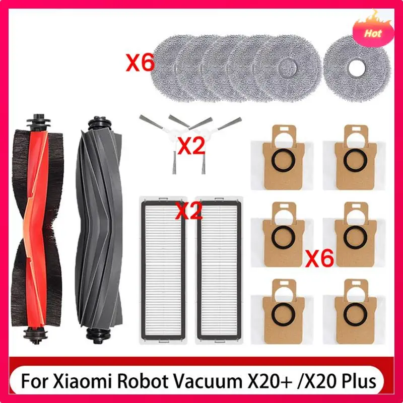 IKLAN-untuk Xiaomi Robot Vakum X20 + / X20 Plus Aksesori Sikat Sisi Utama Filter Hepa Suku Cadang Kantong Debu Kain Pel
