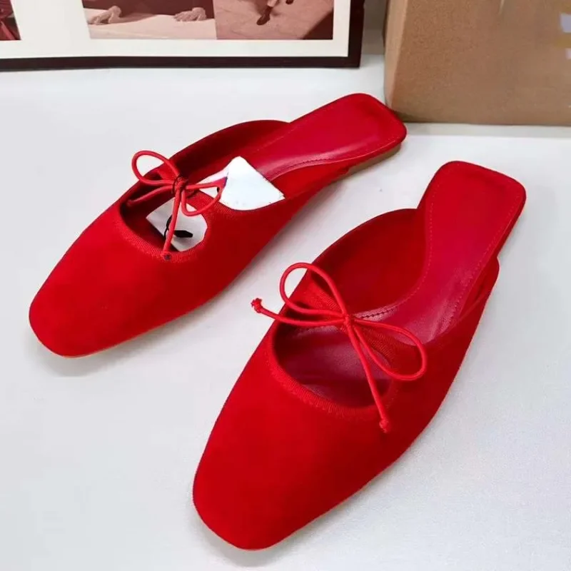 2024 Summer Women Mules Shoes Brand Designer Butterfly-knot Comfort Casual Slip on Light Large Size Shallow Ladies Flat Sandals