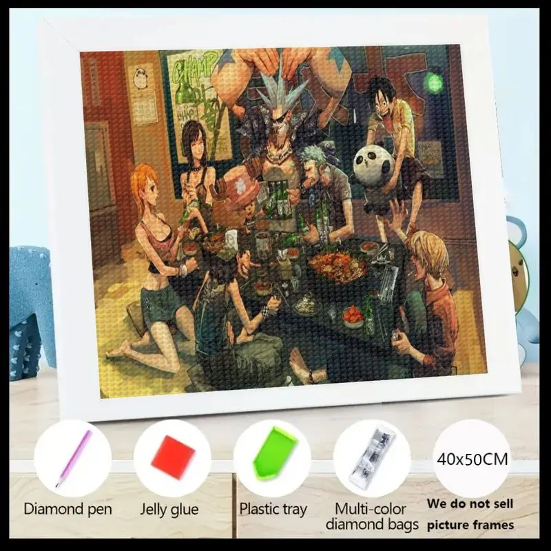 

1 шт. 5D Full Drill Diamond Painting Kit, аниме Манга One Piece Соломенная шляпа Пираты Лайвли Экипаж Праздник Вечеринка Сцена, DIY Ремесло Искусство для