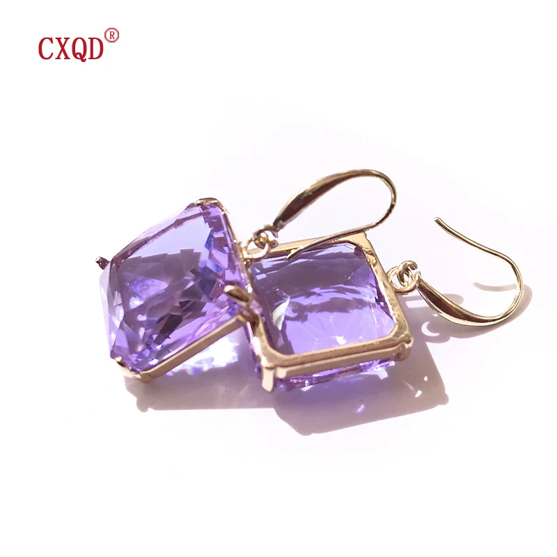 Korean New Design Fashion Jewelry Copper Ear Hook Square Earrings For Women Luxury Transparent Glass Crystal Party Gift