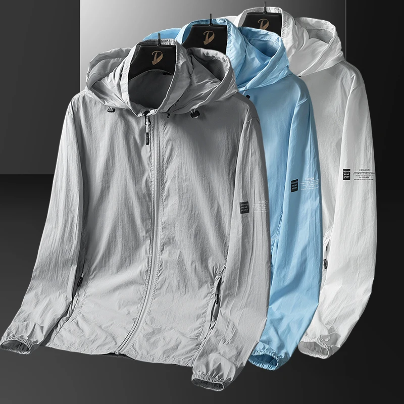 

New Summer Fashion Detachable Hat Outdoor Fishing Jacket Breathable Skin Coat for Youth Men Lightweight Sun Protection Clothing