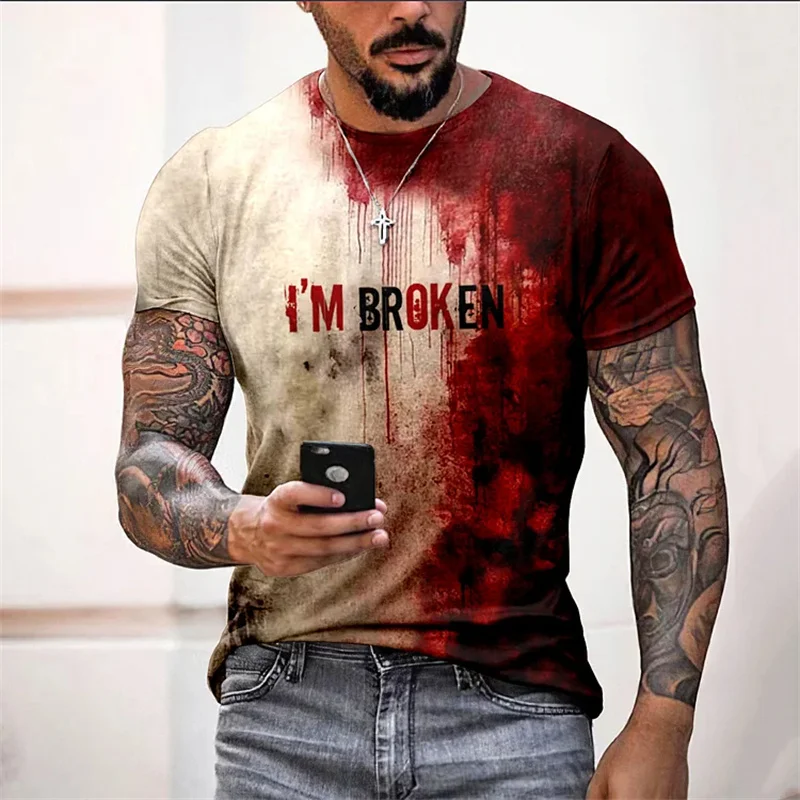 3D Printed Dripping Blood Hand T Shirt For Men Halloween Pattern T-Shirts Holiday Short Sleeve O-Neck Tops Loose Tees Streetwear