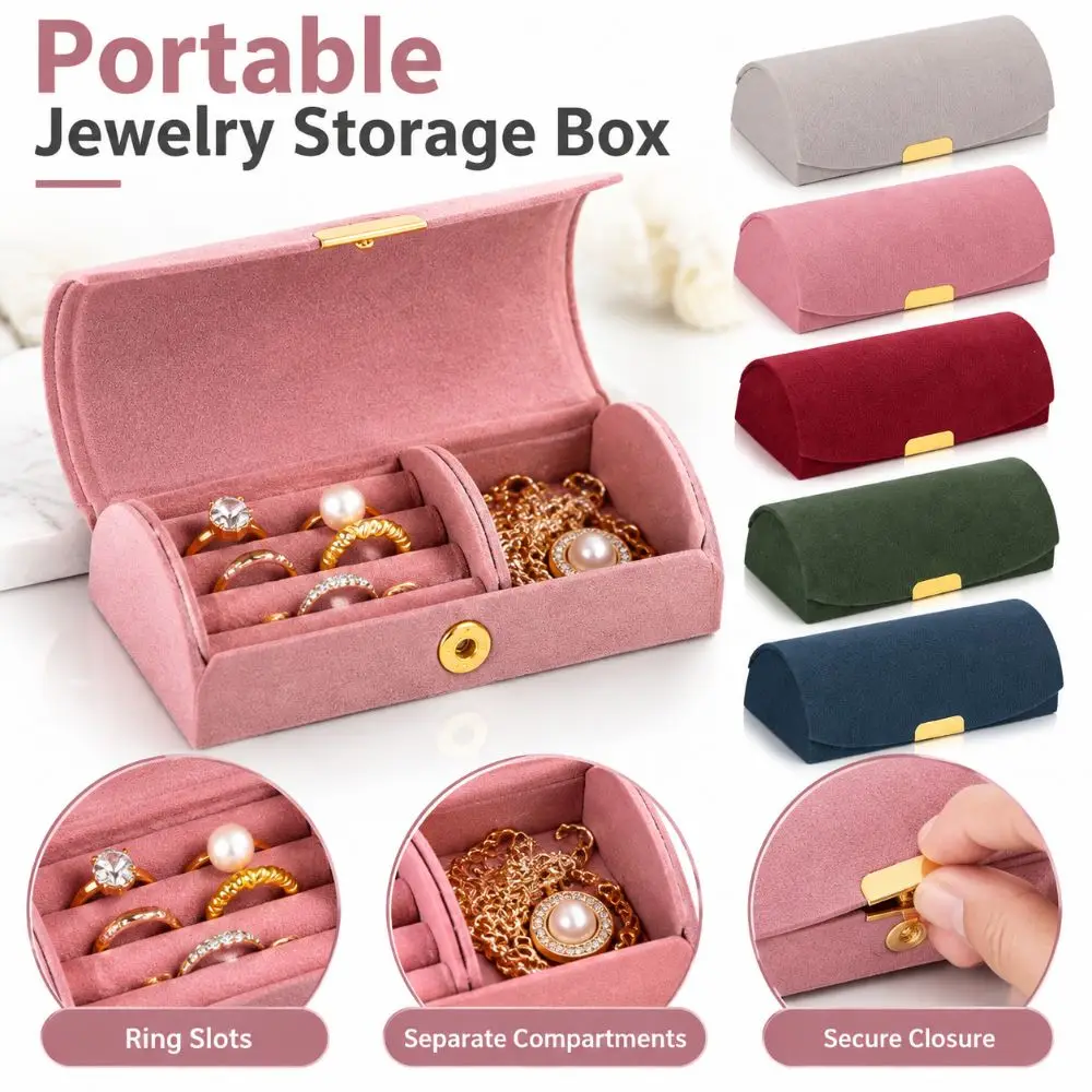 Flannel Jewelry Storage Box Soft Lining Portable Ring Organizer Box Compartment Interior Snap Closure Earring Storage Box