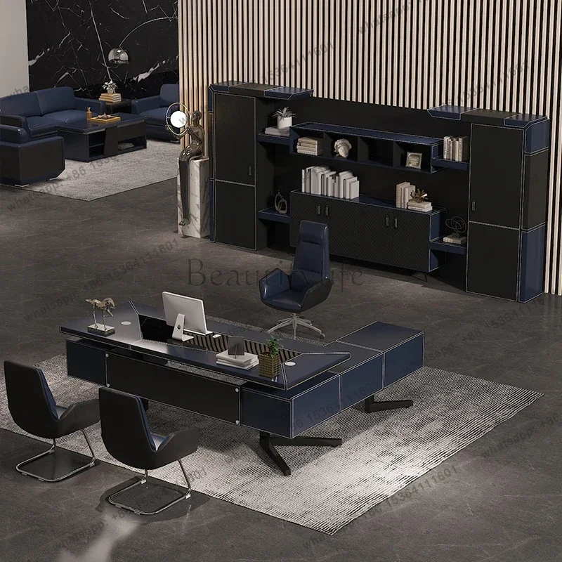 LJY With Drawers﻿ Office Desks L Shaped Boss table modern luxury President table Large class table High end desk Office furnitur