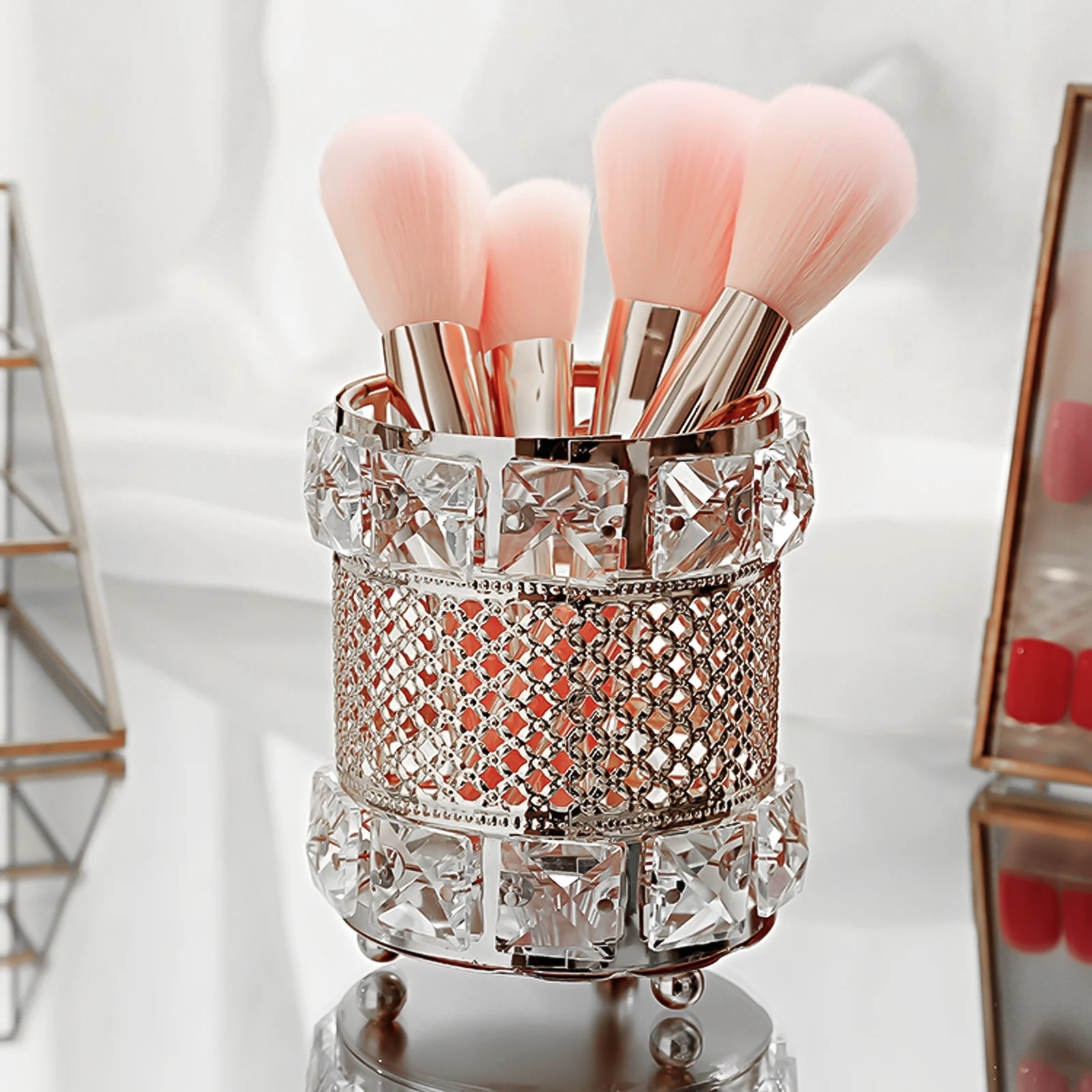 

Crystal Pen Holder Makeup Brush Container Stationery Case Desktop Organizer Premium Material Stylish Design Long Use