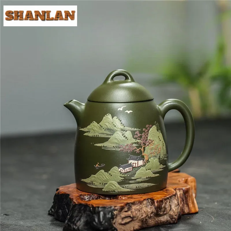 280ml Traditional Yixing Purple Clay Teapots Handmade Qin Quan Pot Raw Ore Green Mud Kettle With Strainer Chinese Zisha Tea Set