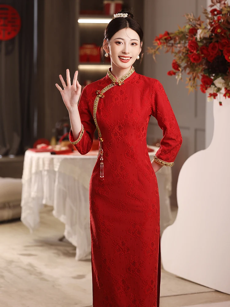 

Красный винтажный костюм для повседневной носки с низким разрезом, из полиэстера, для возвращения домой, от Dr Young Sle Mid-Sve