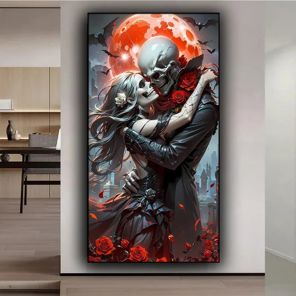 Gothic Skull Love Kiss diamond painting New 2024 Diy cross stitch kits Full diamond Mosaic embroidery Large Art Home Decor Gift