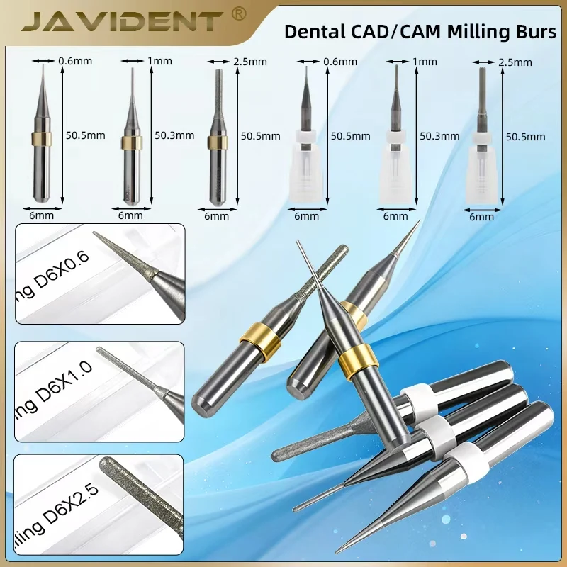 Dental Milling Cutters for Lithium Disilicate Grinding Tools D6 Shank 45MM Length 0.6/1.0/2.5MM Dental Materials