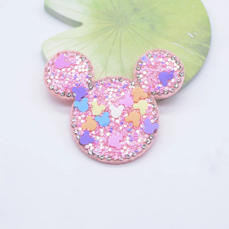 6Pcs 52*42mm Clay Sprinkle Mouse Head Rhinestone Applique for DIY Clothes Decor Patches Headwear Hair Clips Bow Accessories