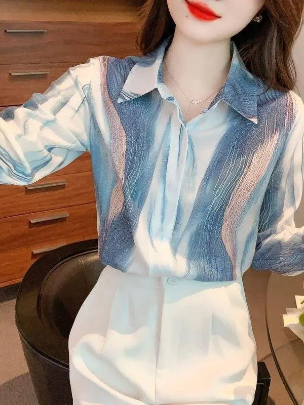 

Long Sve Silk irt Women's Tie Dye Design Casual Autumn Faion Top Quali Material Comfortable Fit Ele Sle