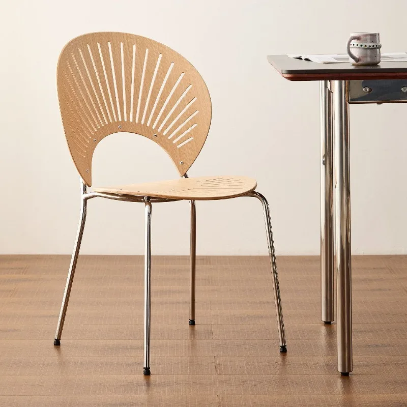 solid wood shell  dining home backrest stool chair French retro medieval simple dining table chair makeup